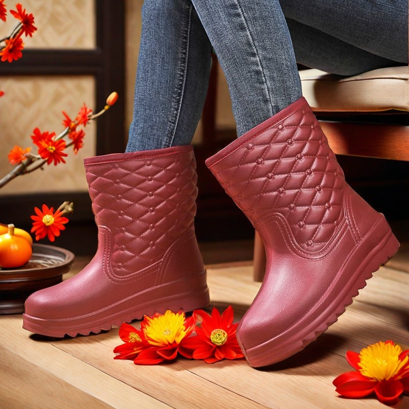Winter Fleece-Lined Cotton Boots] Eva Waterproof Rain And Snow] Women'S Snow Boots Cotton Shoes Cold Fishing Warm Rubber Shoes - Image 4